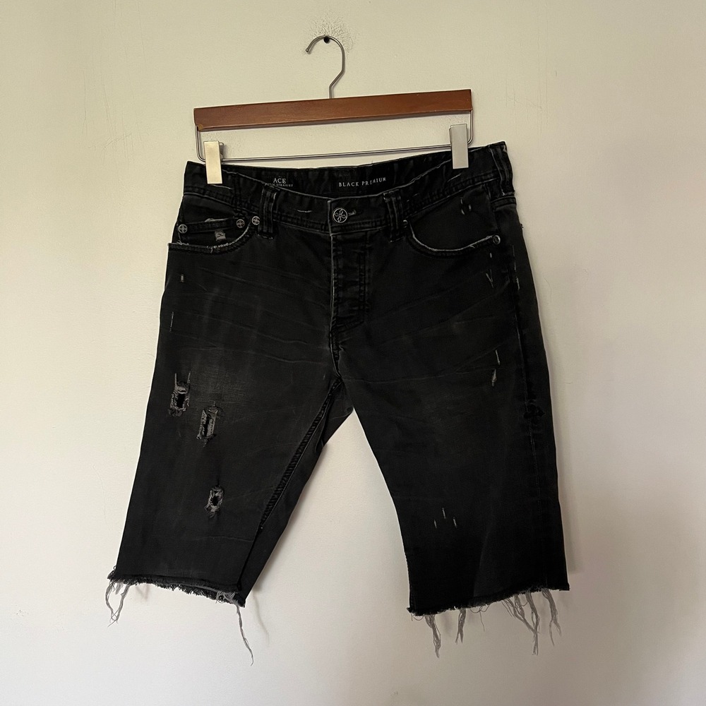 Affliction Black Premium Ace Slim Straight Distressed Denim Shorts Black Mens